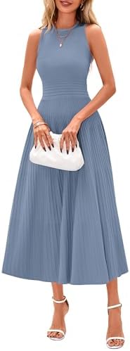 PRETTYGARDEN Spring Casual Dresses for Women 2026 Summer Business Work Midi Sleeveless A Line Pleated Cocktail Dress