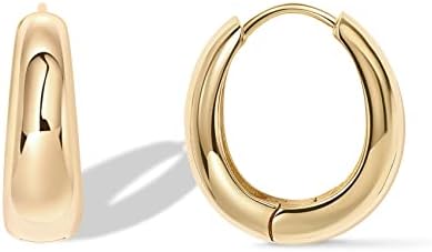 PAVOI 14K Gold Plated 925 Sterling Silver Post Small Chunky Hoops Earrings | Thick Lightweight Gold Hoop Earrings for Women