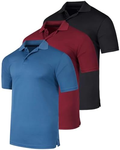 Real Essentials 3 Pack: Men's Short Sleeve Golf Polo Casual Workout Sports Moisture Wicking Collared Shirt (Big & Tall)