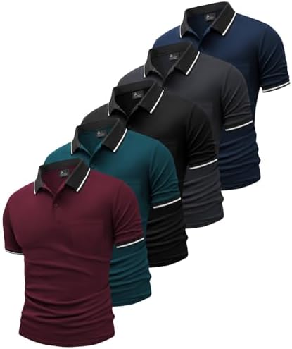 GEEK LIGHTING Men's Polo Shirts with Pocket 5 Pack