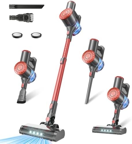 Tipdiy Cordless Vacuum Cleaner with Self-Standing, 40KPA Stick Vacuum Cleaners for Home, 8-in-1 Lightweight Rechargeable Vacuum, 7-Layer Filtration,Ideal for Carpet, Pet Hair, Hardwood Floors