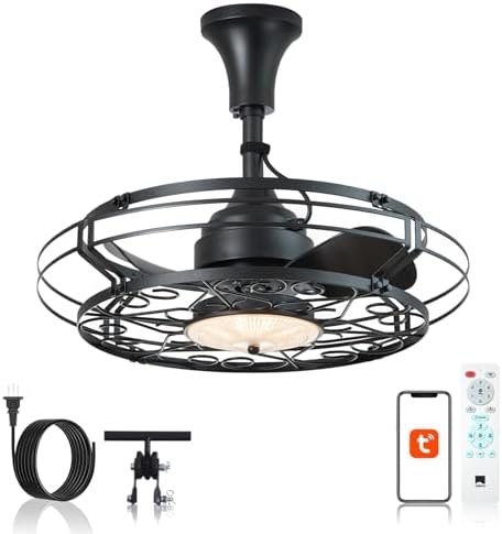 Orison Outdoor Ceiling Fan with Light, 21" Gazebo Fans Outdoor Hanging, Plug in Ceiling Fan for Pergolas Canopy Patio, Waterproof Outdoor Fans with Remote/APP Control, Wet Rated