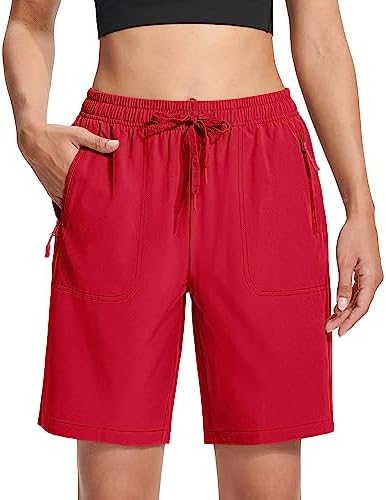 MAGCOMSEN Women's Hiking Shorts Lightweight Quick Dry 8" Golf Shorts Water Resistant with 3 Zipper Pockets