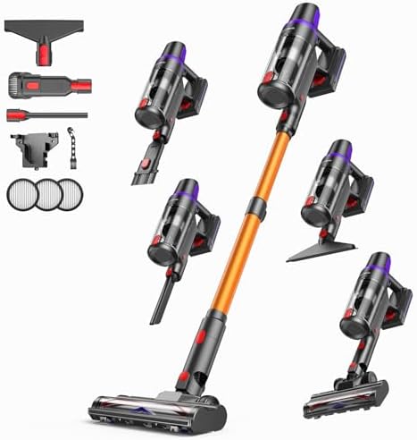 TechRise Cordless Vacuum Cleaner, 500W/45Kpa Stick Vacuum for Home, Anti-Tangle Brush & 8-in-1 Self-Standing, Up to 60Mins Runtime Lightweight with LED Display for Hardwood Floor,Carpet,Pet Hair