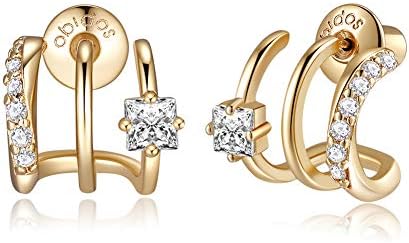 Obidos 14K Gold Plated Illusion Stud Earrings for Women | Triple Huggie Hoop Earrings for One Hole| Trendy Simple Hypoallergenic Fashion Accessories Gold Jewelry Gifts for Womens