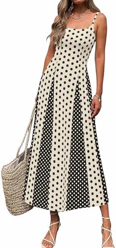 Polka Dot Spaghetti Strap MidiDress with Pocket for Women Flattering A-Line Dress with Playful Dot Print