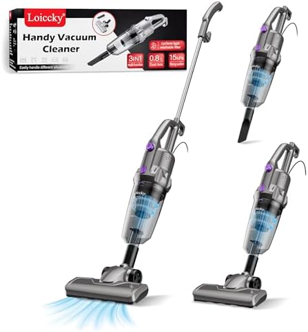 Corded Stick Vacuum Cleaner, 600W Adjustable Speed (5.5-15KPa Suction), 3-in-1 Lightweight Handheld Vac, Washable HEPA Filter, 0.8L Dust Cup, 180° Swivel for Hardwood Floor, Carpet & Pet Hair