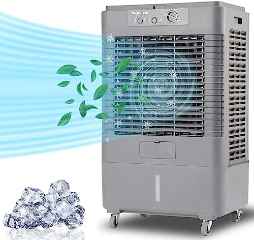 YougetTech 37'' Swamp Cooler Outdoor, 3000CFM Evaporative Air Cooler with 8 Gal Water Tank, Portable Evaporative Cooler with Dust proof bag, 120° Oscillation, 3 Speed for Garage, Yard, Patio, Grey