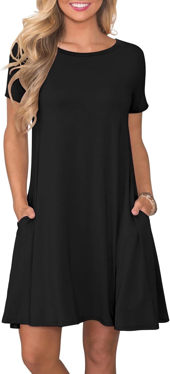 Yincro Women's Summer Casual Dresses Short Sleeve Flowy T Shirt Dress with Pockets