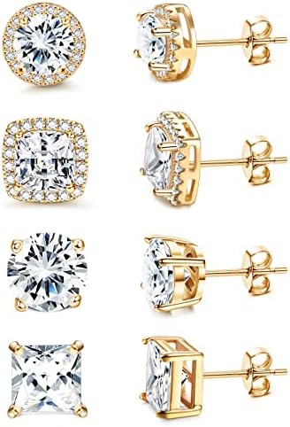 MILACOLATO Cubic Zirconia Stud Earrings for Women Men | 18K Gold Plated Hypoallergenic Sterling Silver Post Earrings | Big Brilliant Simulated Diamond CZ Halo Stud Earrings for Sensitive Ears