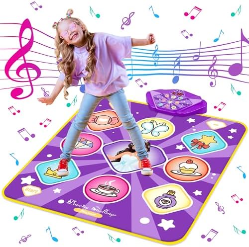 Kusntin Dance Mat, Dance Mixer Rhythm Step Play Mat, Pink Dance Pad with LED Lights, Adjustable Volume, Built-in Music, 5 Game Modes, Xmas Birthday Gifts for 3-10 Years Girls Toys (Purple-Princess)