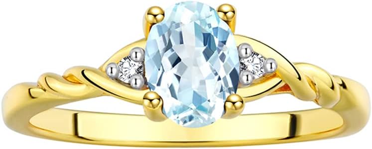 Rylos Yellow Gold Plated Silver Classic Birthstone Ring - 7X5MM Oval Gemstone &amp; Diamonds - Women's Jewelry, Sizes 5-10