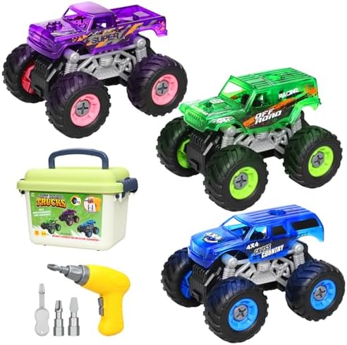 Take Apart Monster Truck Toys for Boys Age 4-7, Educational STEM Building Toys with Electric Drill & Storage Box, Monster Trucks Gifts for 3-5 4-8 Year Old Boys Kids Birthday Christmas