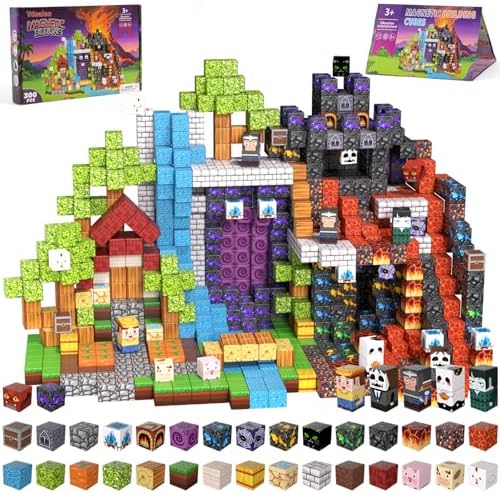 Vdealen 300 PCS Magnetic Blocks-Magnetic Building Blocks, Stacking Magnetic Cubes Toy for Kids, STEM Montessori Sensory Toys for Boys and Girls Age 3 4 5 6 7 8 9 10 11 12 Christmas Birthday Gift
