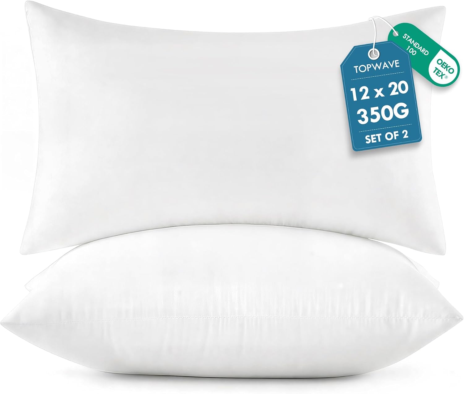 TOPWAVE 12 x 20 Pillow Insert Set of 2 \u2013 Ultra Soft 7D Virgin Fiber Pillow Inserts for Throw Pillows, Decorative Couch, Bed &amp; Sofa Use, Hypoallergenic | 350g Premium Fill, 7D Virgin Fiber, Hi