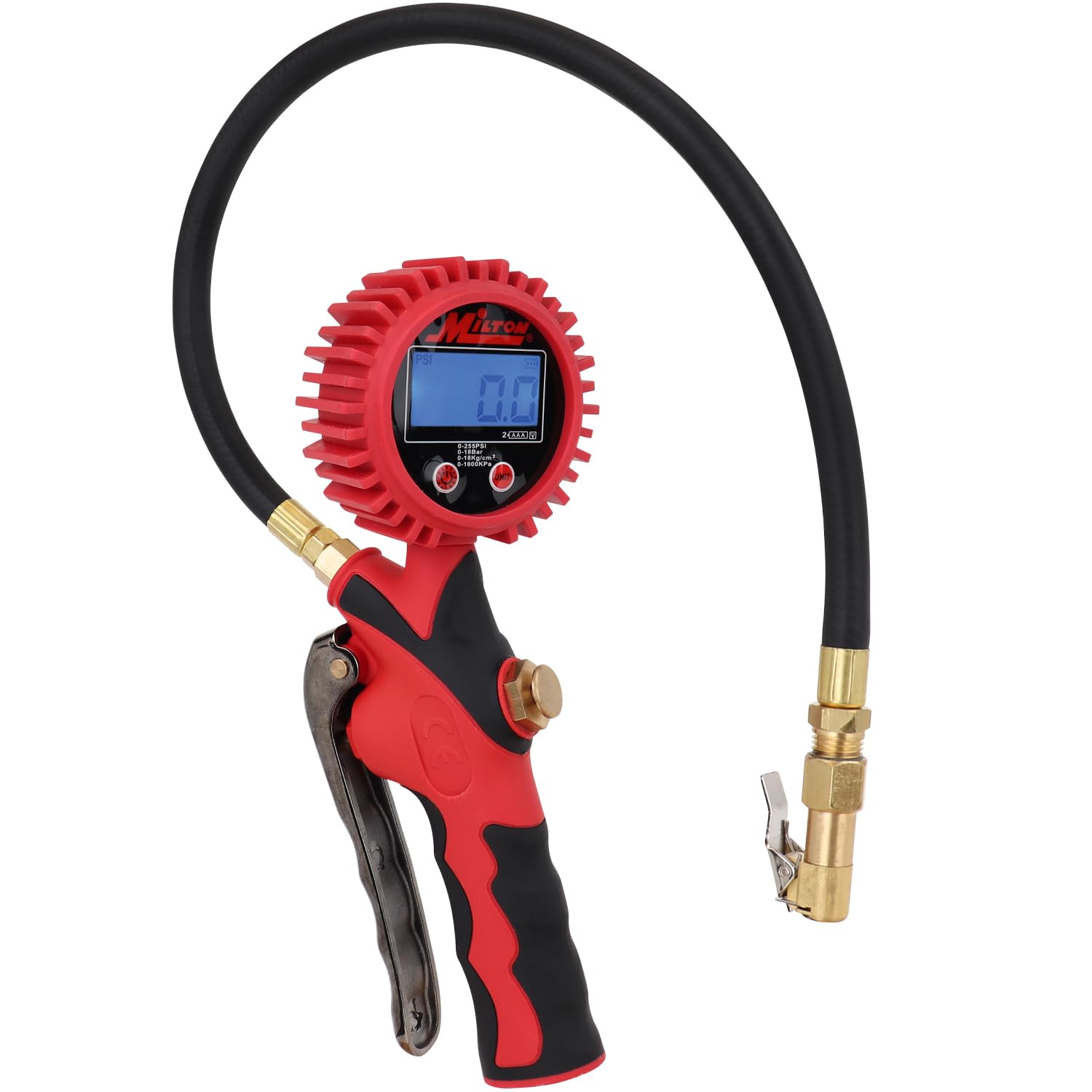 Heavy-Duty Digital Tire Pressure Gauge with Inflator, Clip-on Air Chuck, 20\u201D Air Hose, Easy to Read 0.1 Display, Pistol Grip Handle, Max 255 PSI, 1\/4" NPT, Assembled in USA
