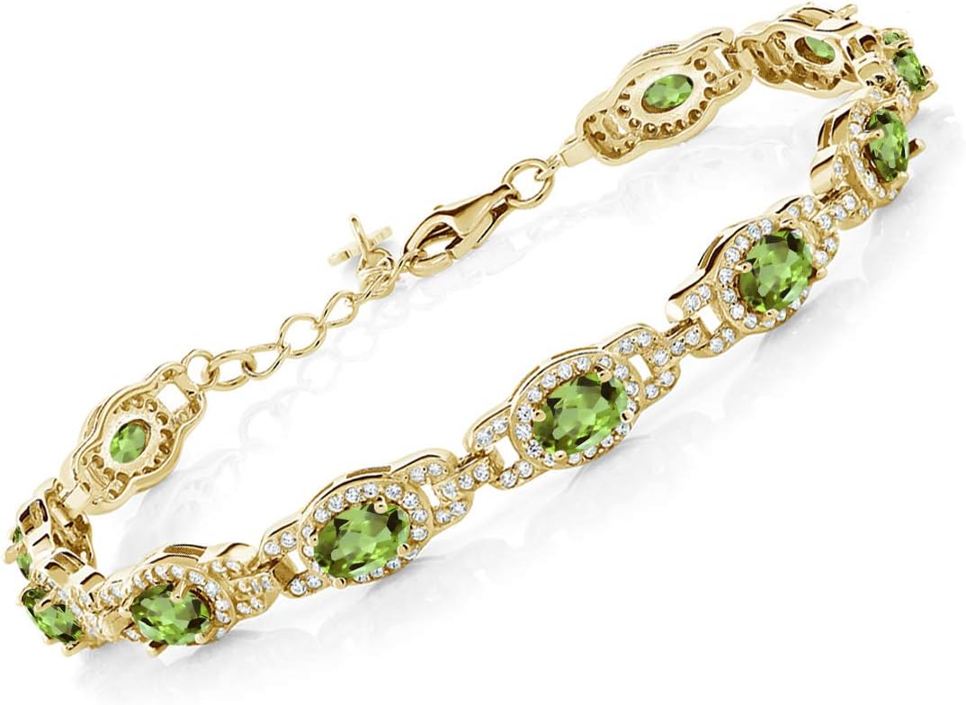 Gem Stone King 18K Yellow Gold Plated Silver Oval Gemstone Birthstone Tennis Bracelet For Women | Oval 6X4MM | 7 Inch With 1 Inch Extender | Fine Jewelry Gifts for Her Mom Women Wife