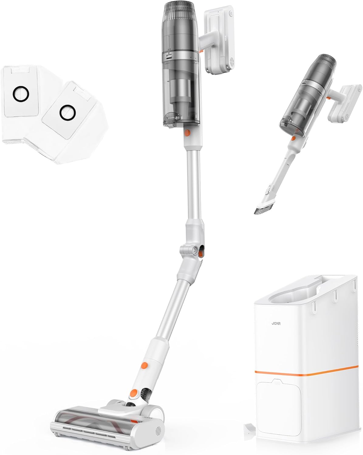 JONR VC08 Pro Cordless Vacuum Cleaner with Auto-Empty Station Powerful Suction, 2.5L Large Dust Bag, 3 in 1 Clean Staion, Rechargeable, Stick Vacuum for Pet Hair, Carpets &amp; Hardfloor