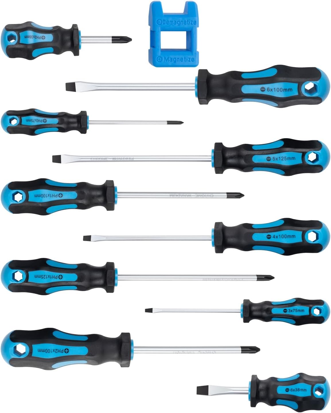 ROTATION 11-Piece Magnetic Screwdriver Set, 5 Phillips &amp; 5 Slotted Tips, Include Magnetizer, Screwdriver with Professional Non-Slip Grip, for Home Repair and DIY Projects