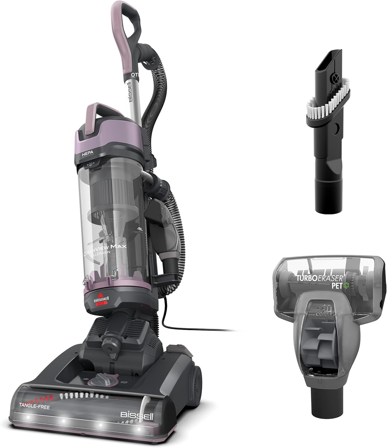 Bissell CleanView Max Allergen Upright Vacuum with HEPA Filtration, Tangle-Free Brush Roll, TurboEraser Pet Tool, 4377