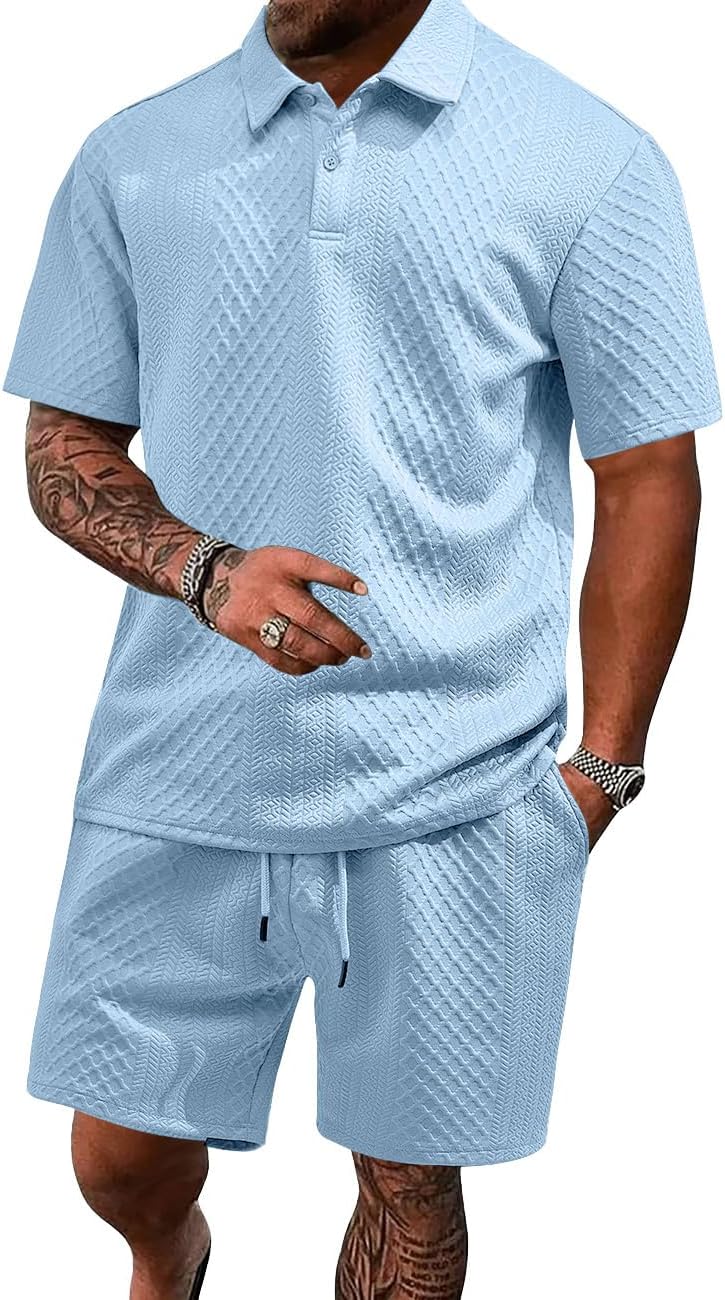 LINENNMAIN Men's 2 Pieces Outfits Casual Polo Shirt and Shorts Set Collar Athletic Jogging Summer Tracksuit