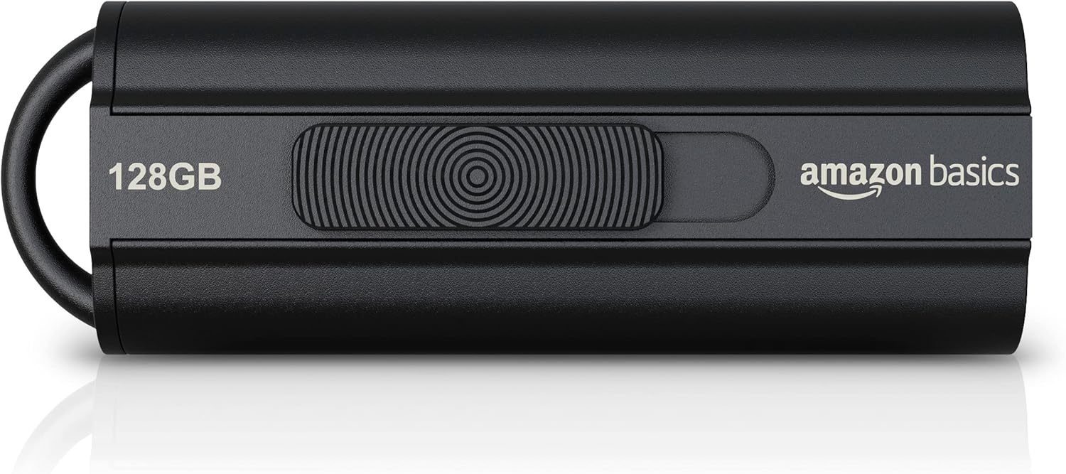 Amazon Basics 128 GB Ultra Fast USB 3.1 Flash Drive, Retractable, High-Speed Data Transfer Storage Device, Black