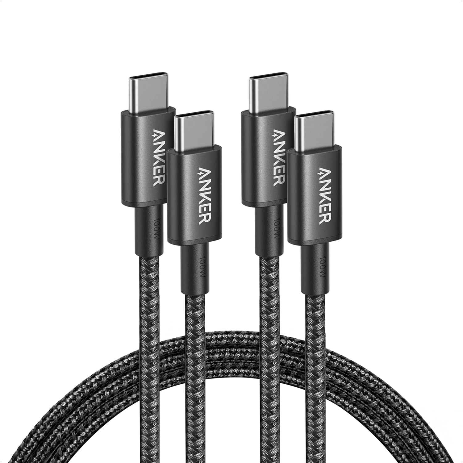 Anker USB C to USB C Cable, 2-Pack 6 FT (1.8 m) Type C 100W Charger Cord, Fast Charging for iPhone 17 Series, MacBook Pro 2020, Pixel, and More (Black, Not for Video Output)