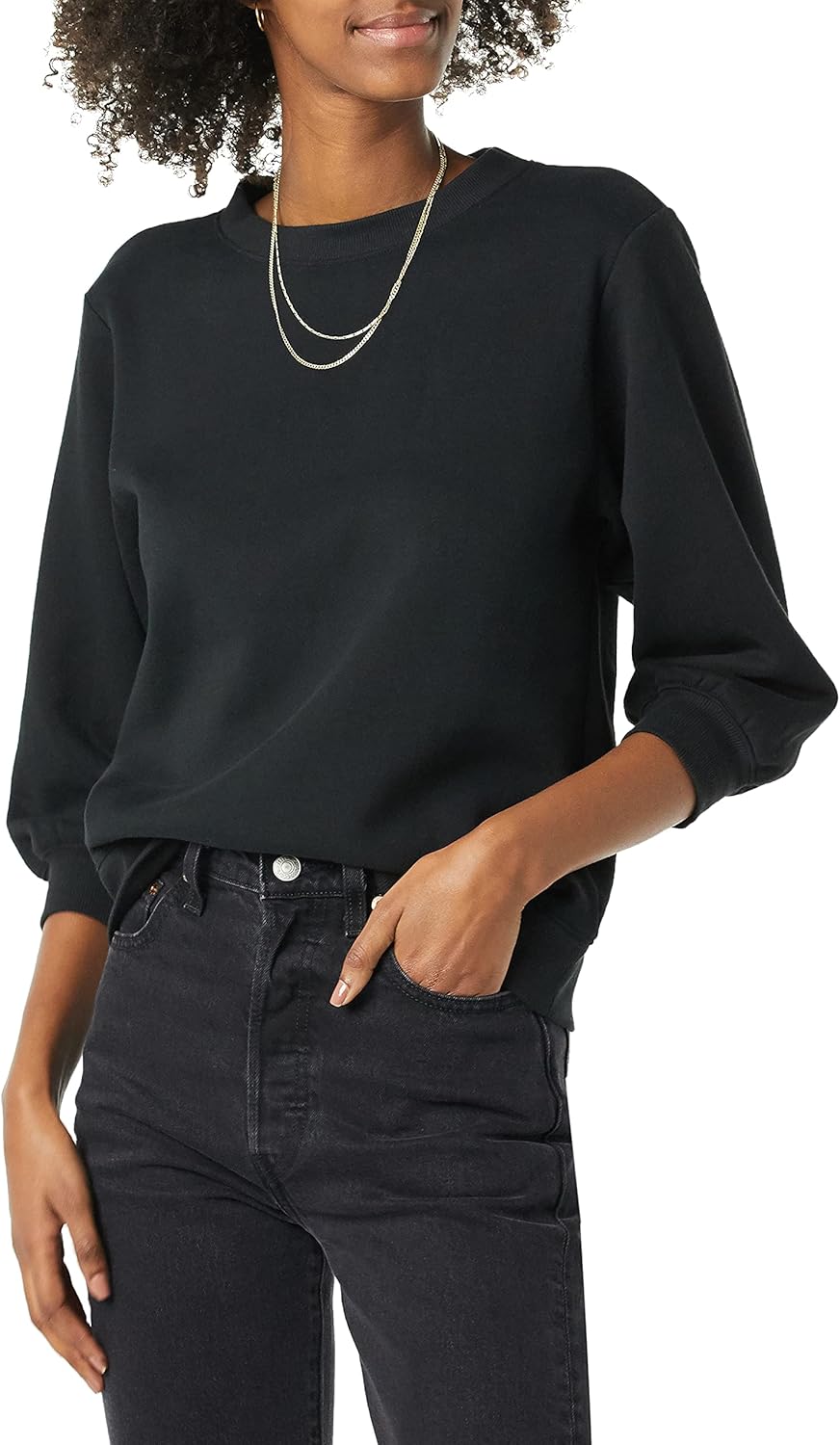 Amazon Essentials Women's French Terry Fleece Crewneck Sweatshirt with 3\/4 Blouson Sleeve Detail