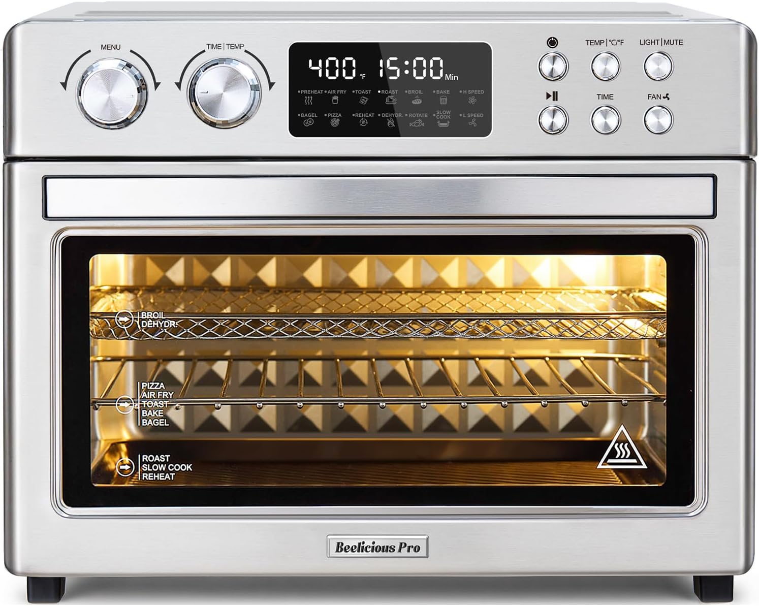 28QT Air Fryer Toaster Oven Combo, Large 12-in-1 Convection Countertop Oven with 3-Layer Cooking, Rotisserie for Chicken, 6 Heating Tubes, Fast Preheat, Fit 11" Pizza, All Accessories, Stainless S