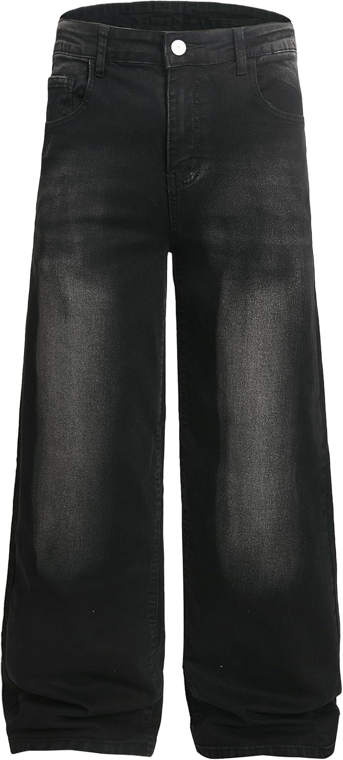 QIMYUM Men's Wide-Leg Baggy Flex Jeans Relaxed Loose Fit Long Denim Pants