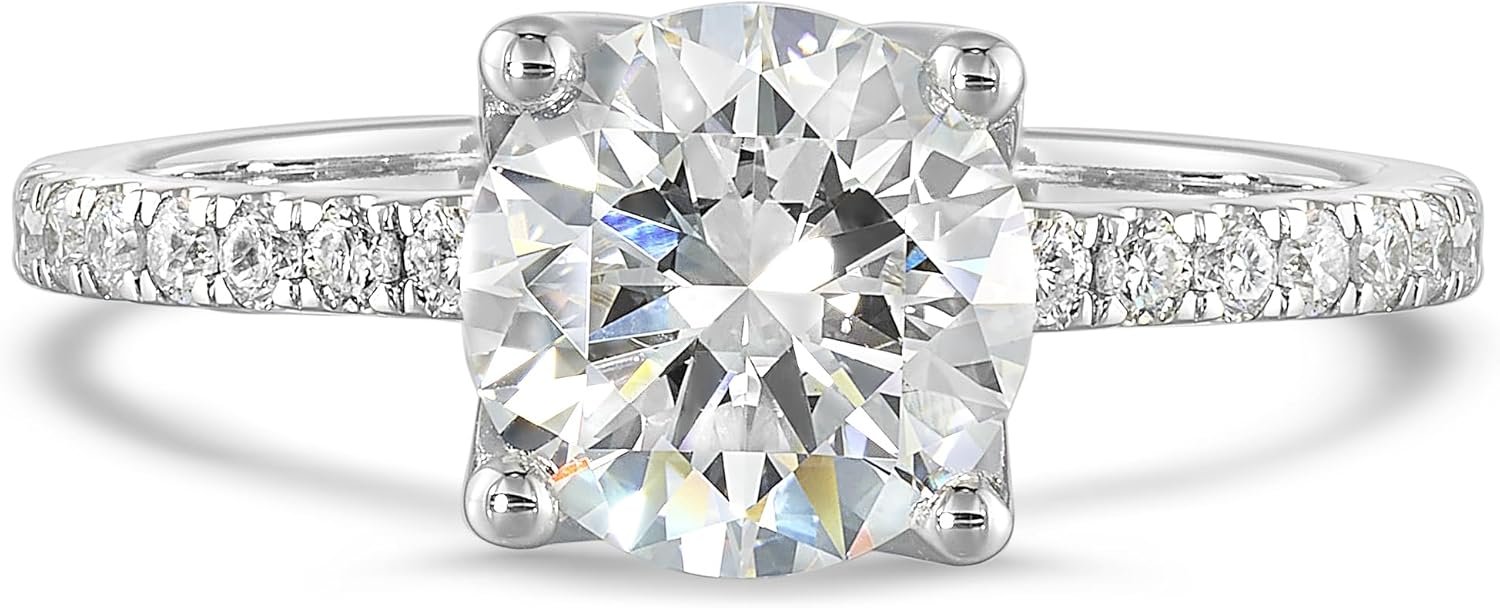 Carbon Atelier IGI Certified 1 1\/4 to 3 1\/3 Carat Lab Grown Diamond Engagement Ring for Women I 14k White Gold Ring for Her Side Stones (G-H VS1-VS2 cttw) Wedding Promise Anniversary Ring Size 6 to 