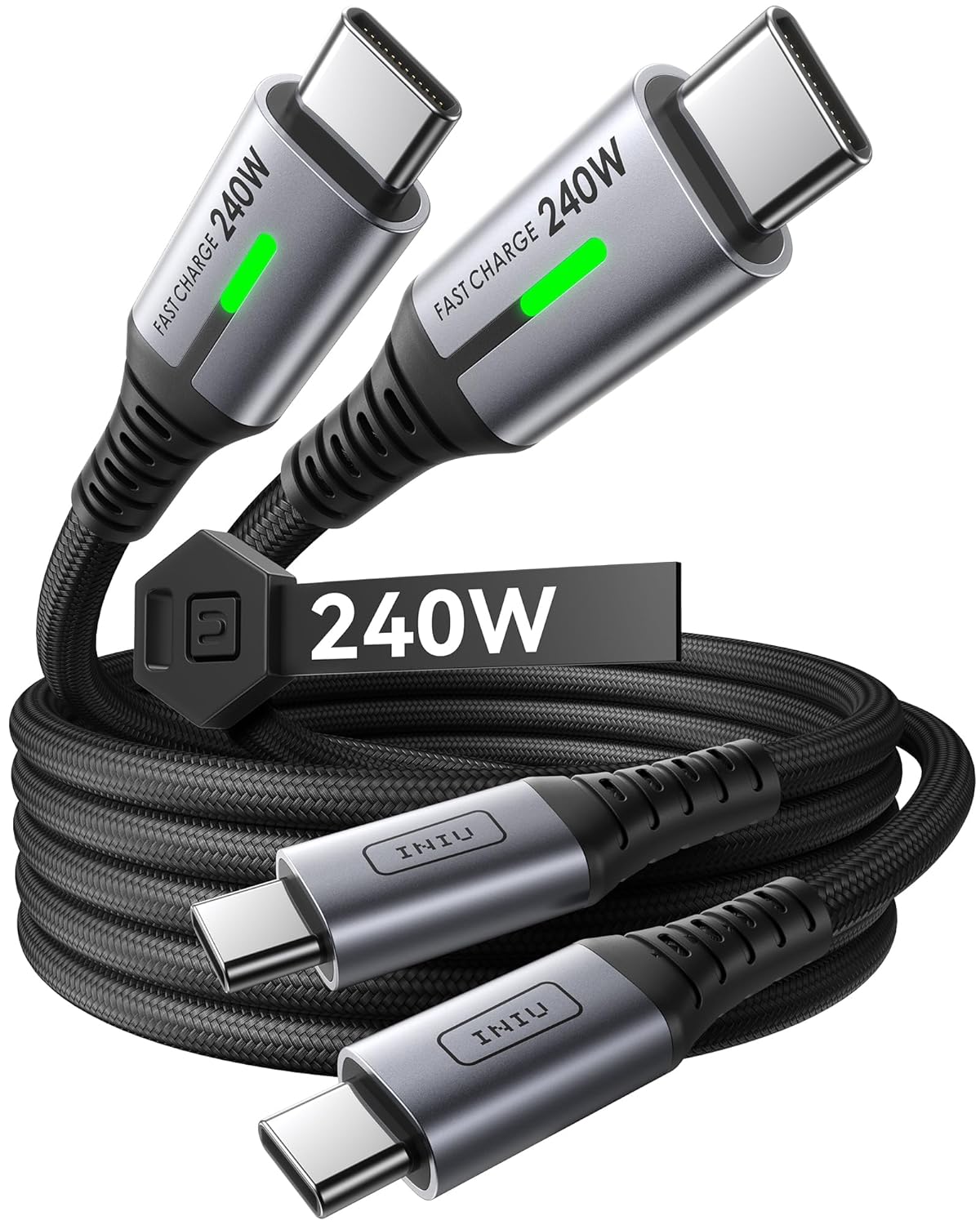 INIU USB C to USB C Cable,240W Fast Charging Type C Charger Cord,Braided USBC Phone Charger Cable for iPhone 17 16 Pro Max Samsung S25 S24 Laptops MacBook Air 15 M3 iPad Switch[3.3 ft + 3.3 ft. Black]