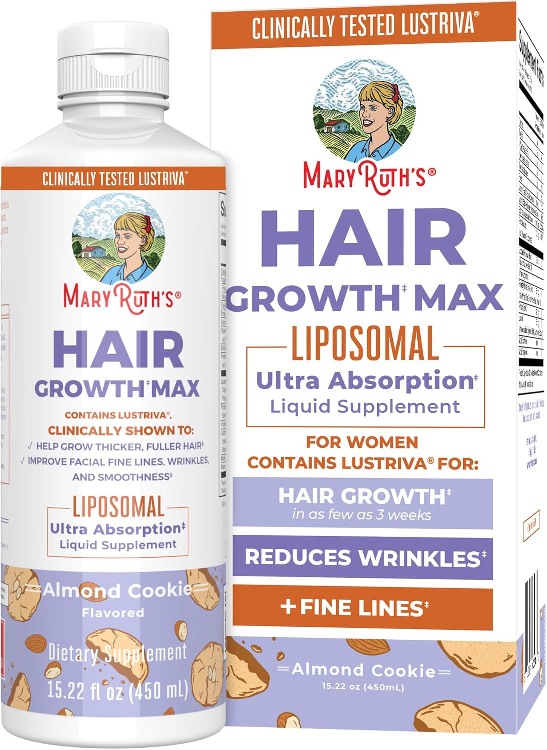 MaryRuth's Hair Growth Max Liposomal for Women | Lustriva® + Biotin 10000mcg + Pumpkin Seed Oil | Thicker Hair | Hair Care | Wrinkles, Fine Lines, Skin Care | Ages 18+ | CLP Certified | 15.22 Fl O