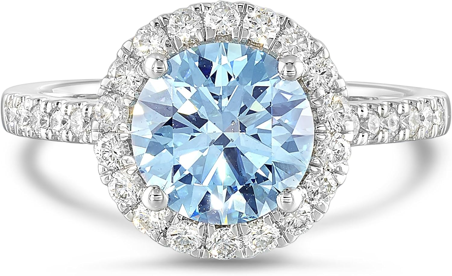 Carbon Atelier IGI Certified 2 1\/2 Carat Lab Grown Diamond Blue Halo Ring for Women I 14k White Gold Ring for Her w Side Stones (G-H, VS1-VS2, 2.5 cttw) Engagement Promise Anniversary Ring Size 6 to 