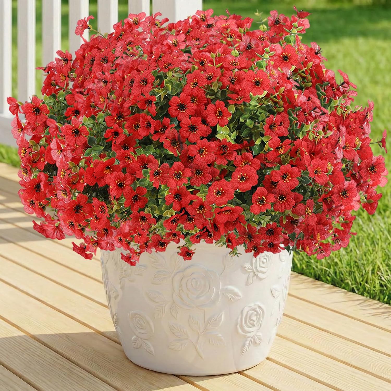 LetuoClips Artificial Flowers Fake Plants for Outdoors Spring Decoration, 13Bundles Silk Realistic UV Resistant Faux Flowers for Outside Planter Porch Yard Patio Garden Home Indoor, Red