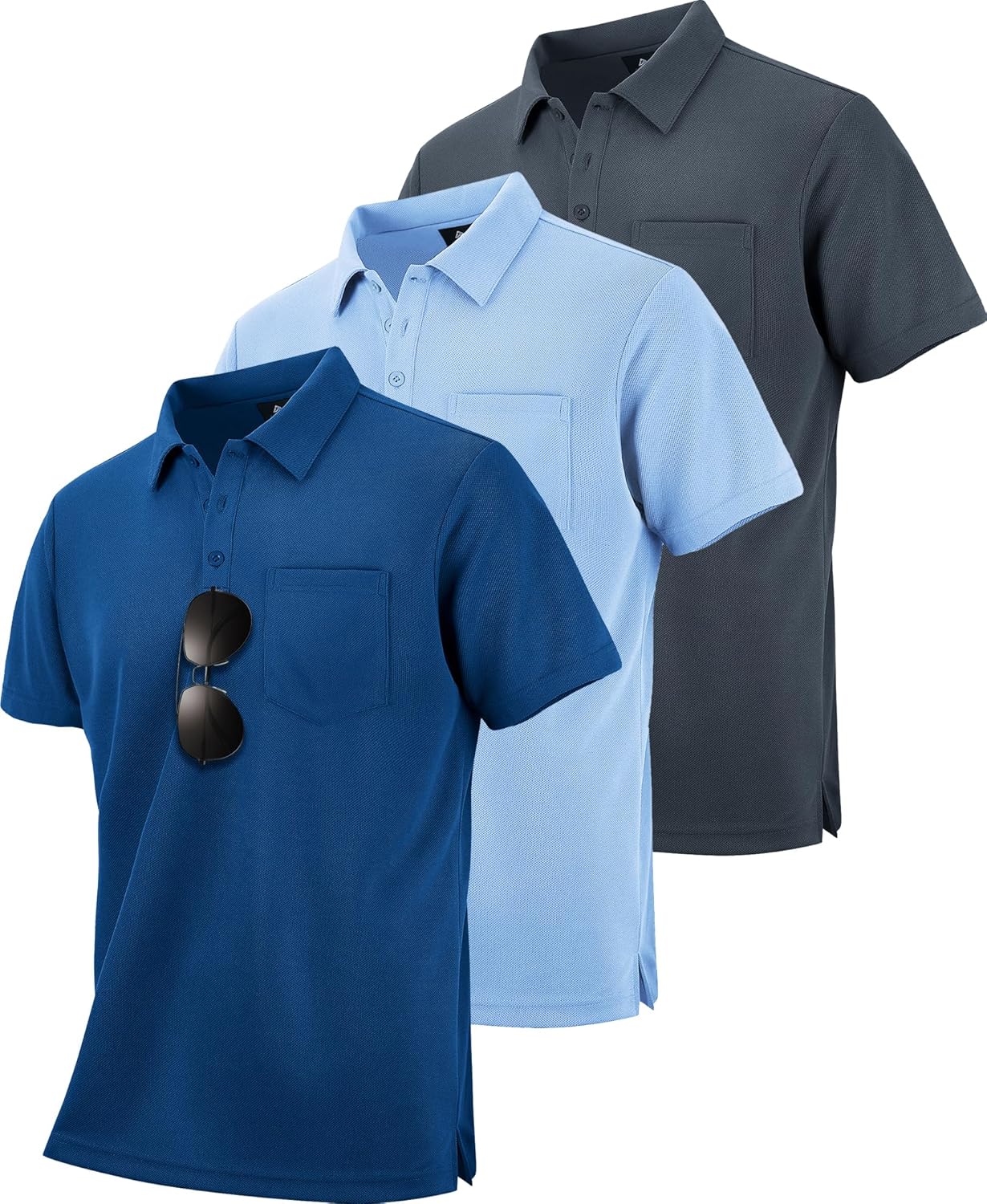 ZITY Men's 3 Pack Polo Shirts Short Sleeve with Pocket Moisture Wicking Casual Work Golf Lightweight Collared T-Shirts