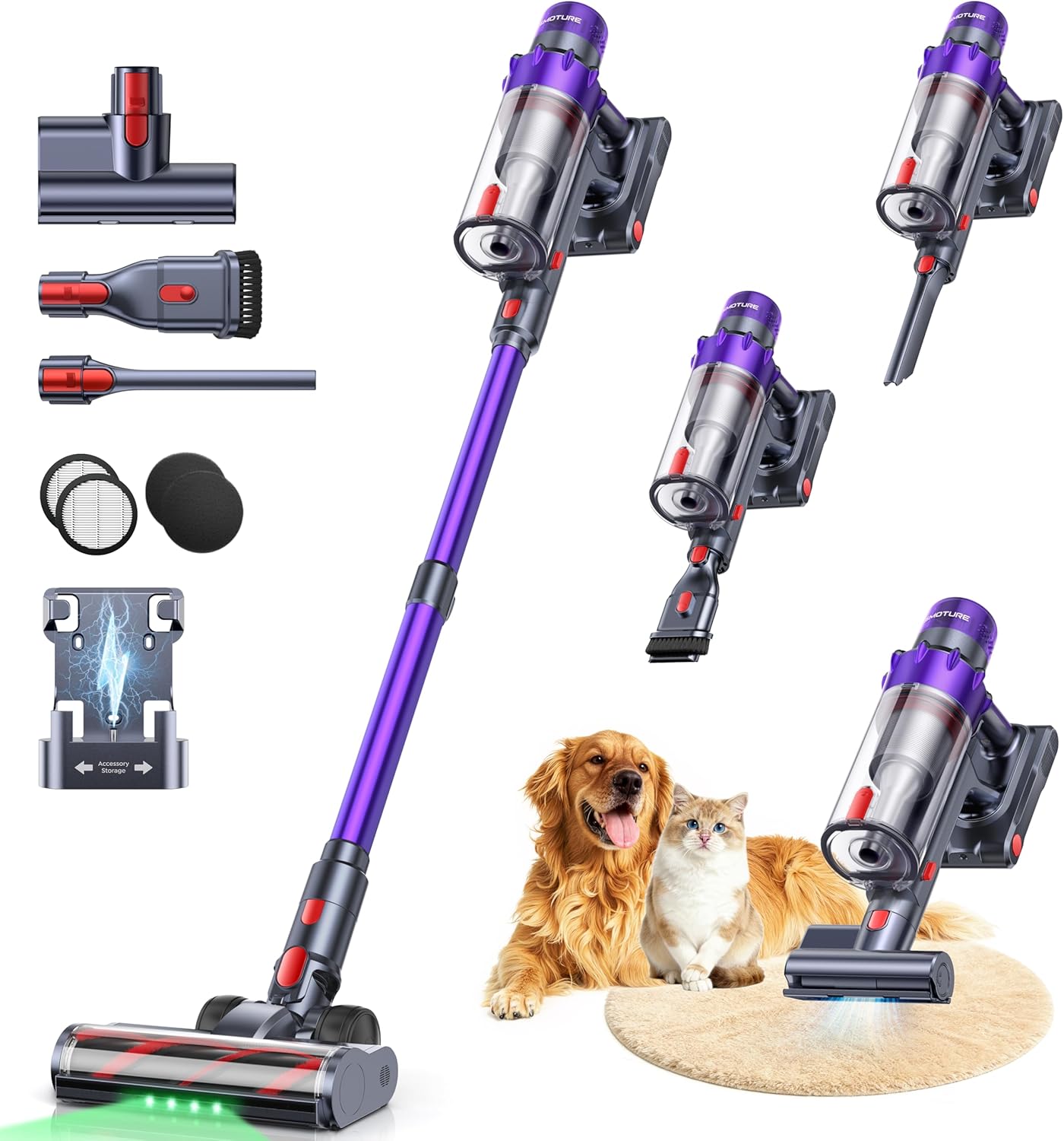 SMOTURE Cordless Vacuum Cleaner, 650W 55KPA 70Mins Vacuum Cleaners for Home, Cordless Stick Vacuum with LED Touch Screen, Anti-Tangle Wireless Vacuum, Handheld Vacuum for Pet Hair\/Carpet\/Floor