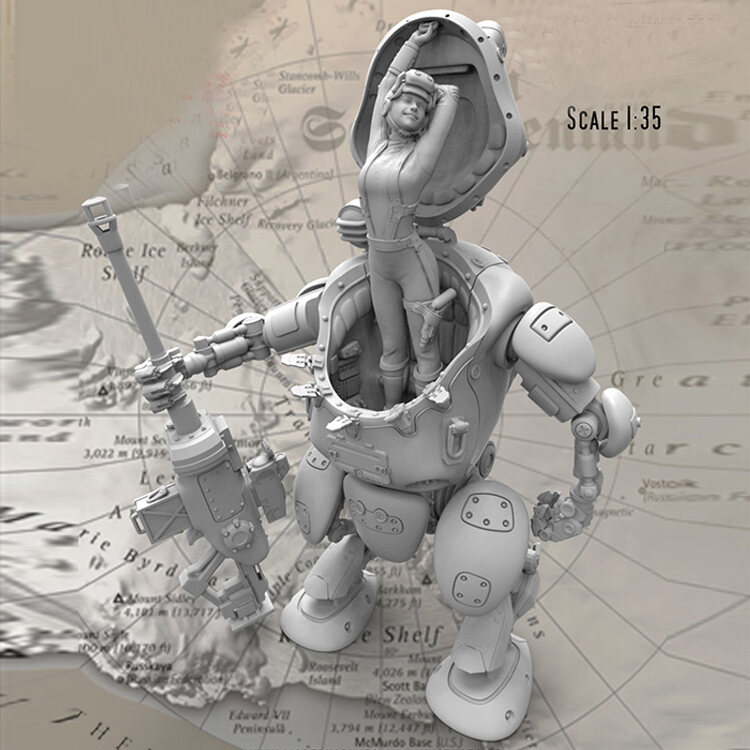 1/35 Resin Character Soldier Model Mechanical Female Soldier Film Series GK White Model Hand-Made Military 226