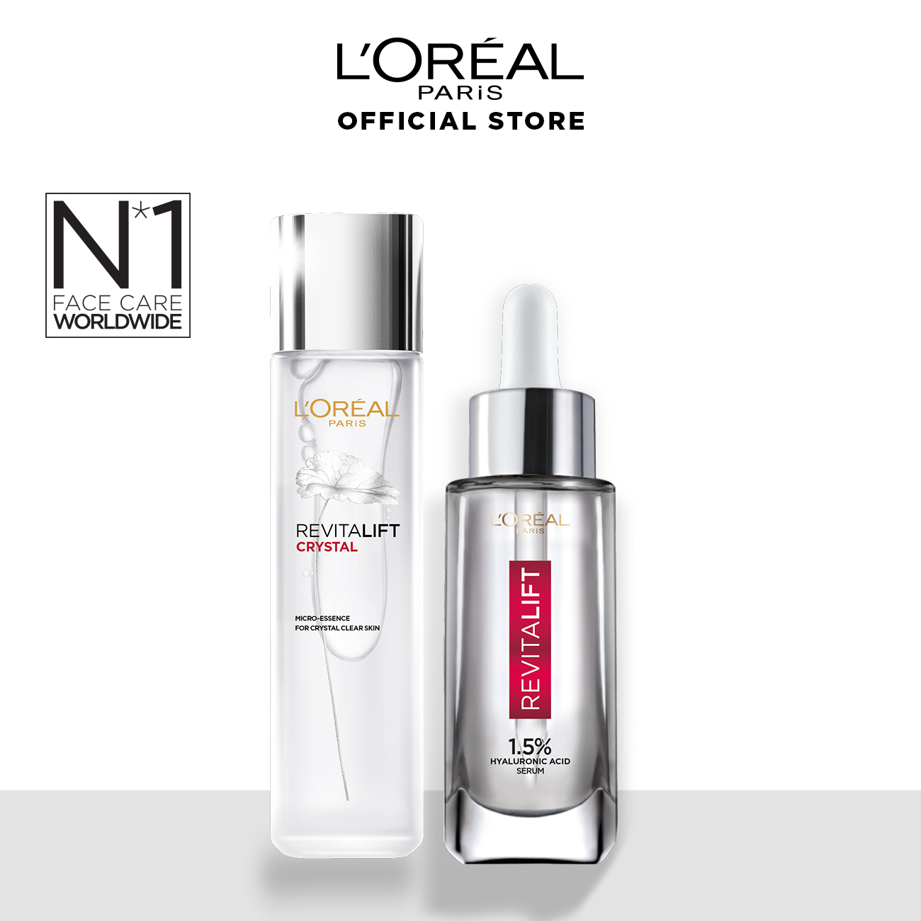 [Bundle of 2] L'Oreal Paris Revitalift 1.5% Hyaluronic Acid Plumping & Hydrating Serum 30ml & Crystal Micro-Essence Water 130ml (Oil Control)