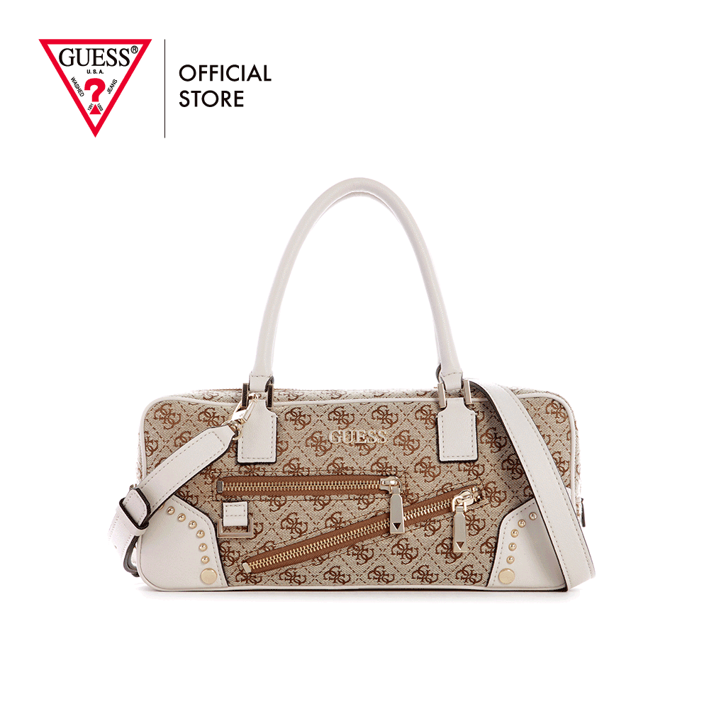 GUESS Women's Frankie Brown Logo East West Satchel Top Handle Bag