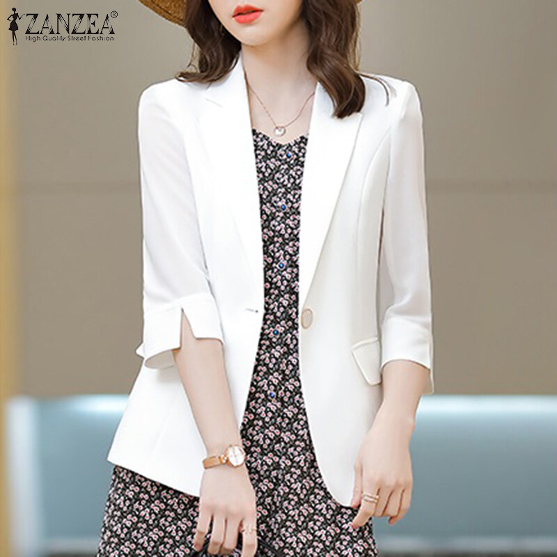 ZANZEA Korean Style Women's Blazer Button Up Solid Office OL Work Turn-Down-Collar Suits #11