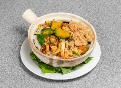 Baked Pumpkin Rice with Seafood