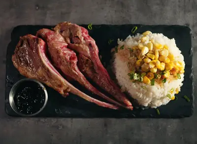 Grilled New Zealand Lamb Rack with Pearl Rice