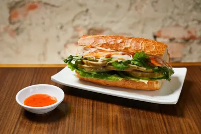 Vietnamese baguette sandwich with Vietnamese braised pork